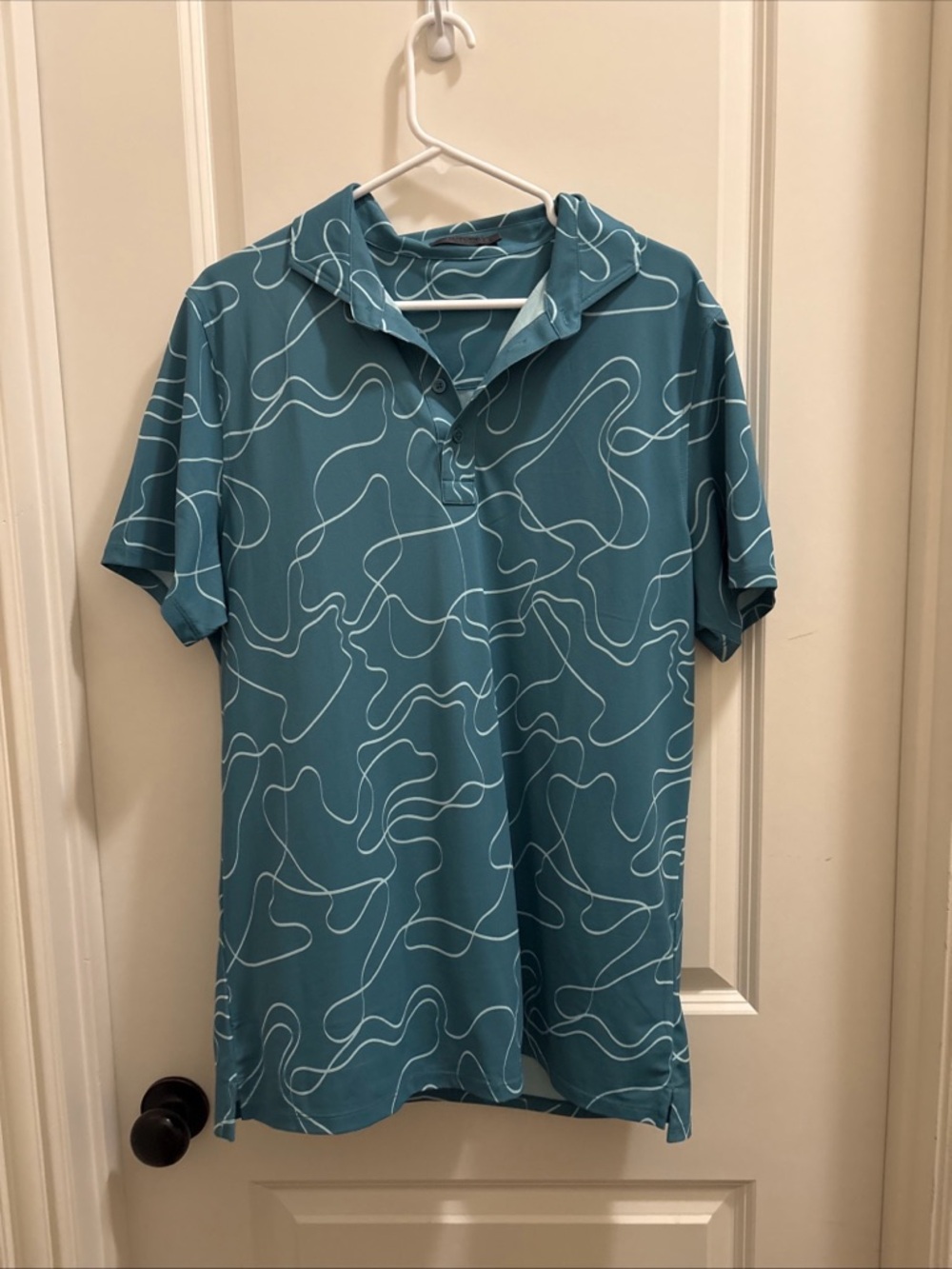 G/Fore Men’s  Pencil Scribble Tech Pique Modern Teal Golf Polo Preppy Size Large